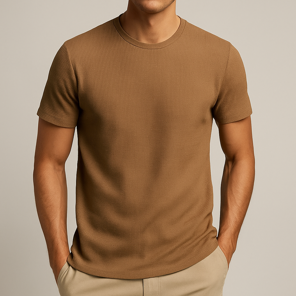 Men's Relaxed Fit Crew Neck T-Shirt - Breathable Waffle Texture