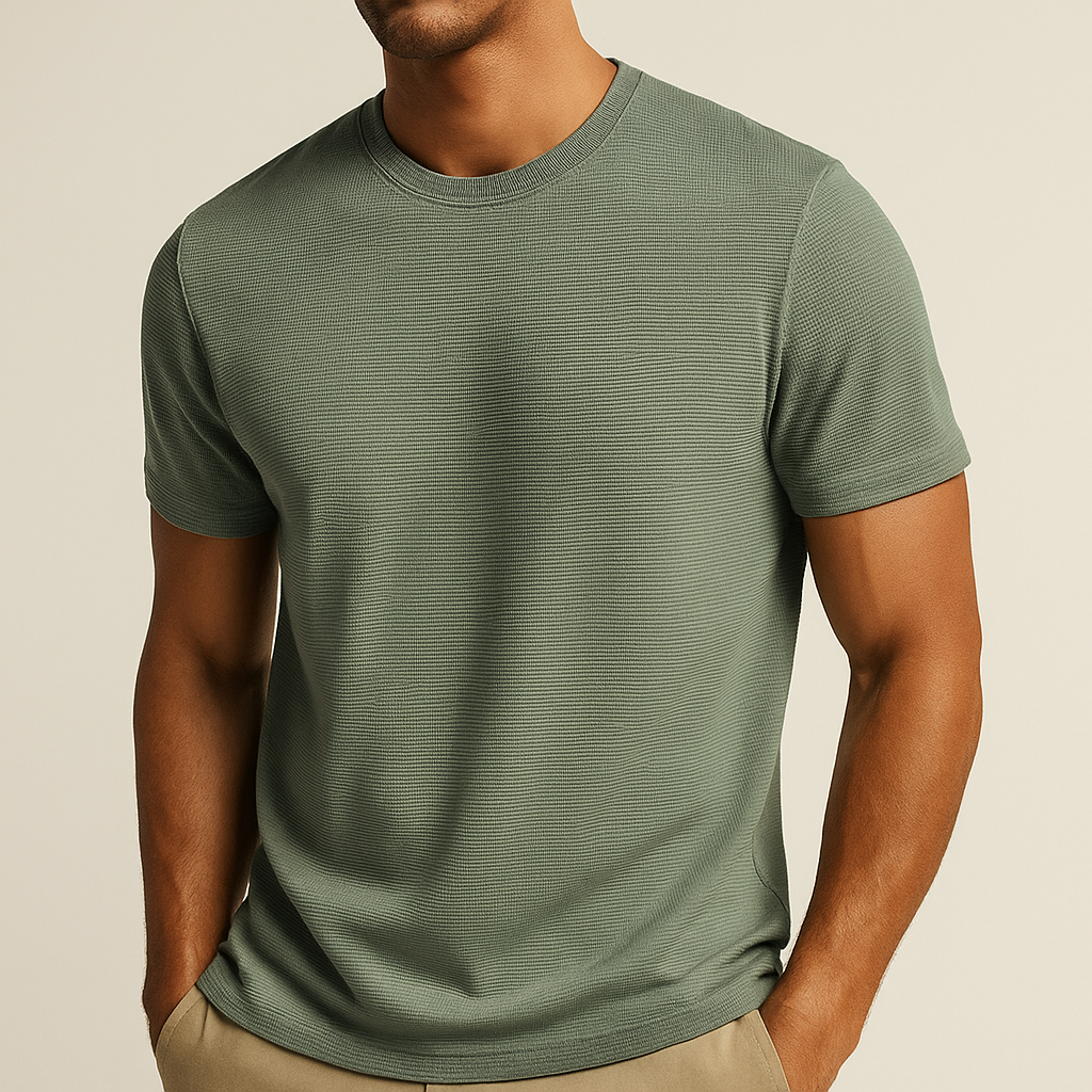 Men's Relaxed Fit Crew Neck T-Shirt - Breathable Waffle Texture