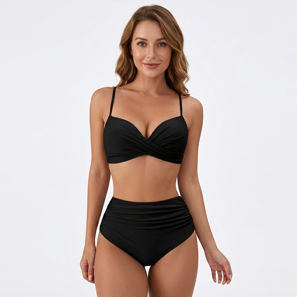 Women's High Waisted 2-Piece Bikini - Ruched Texture Style