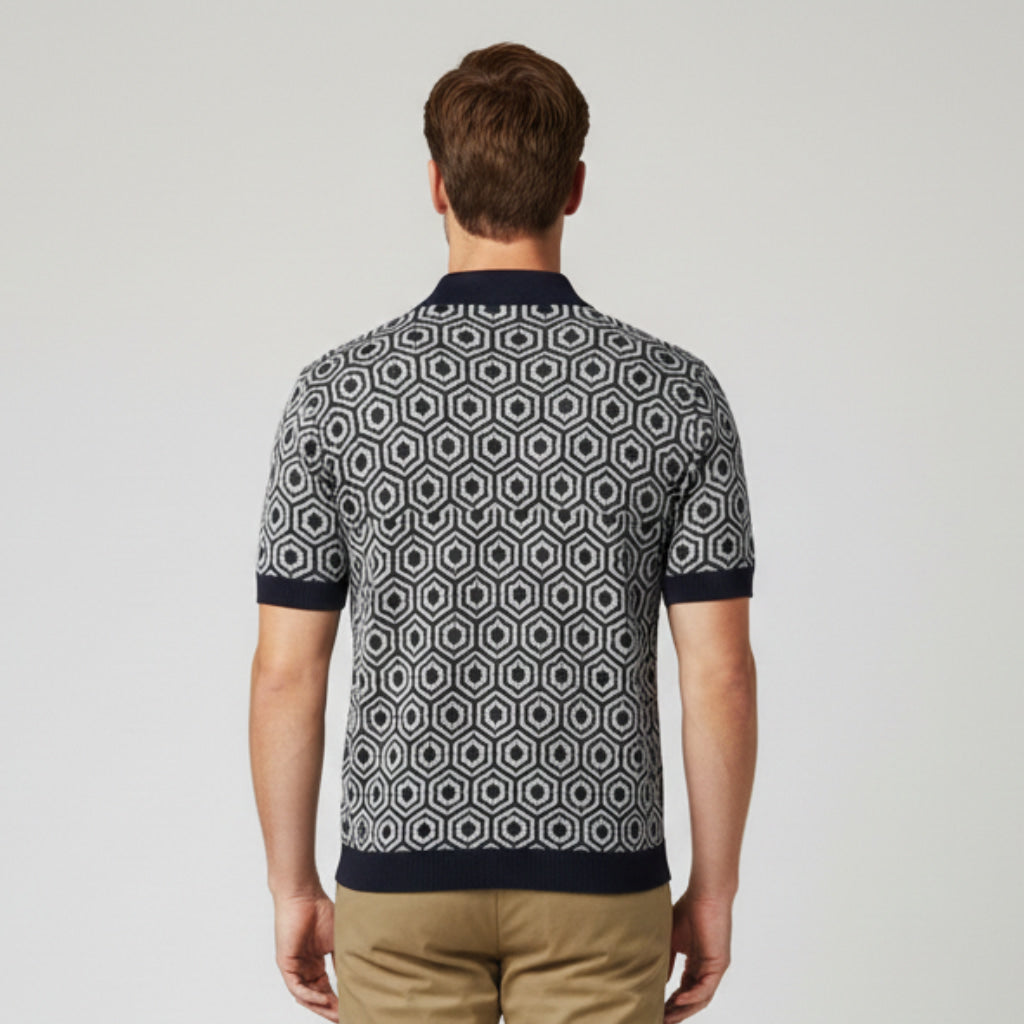 Geometric Knit Polo Shirt for Men