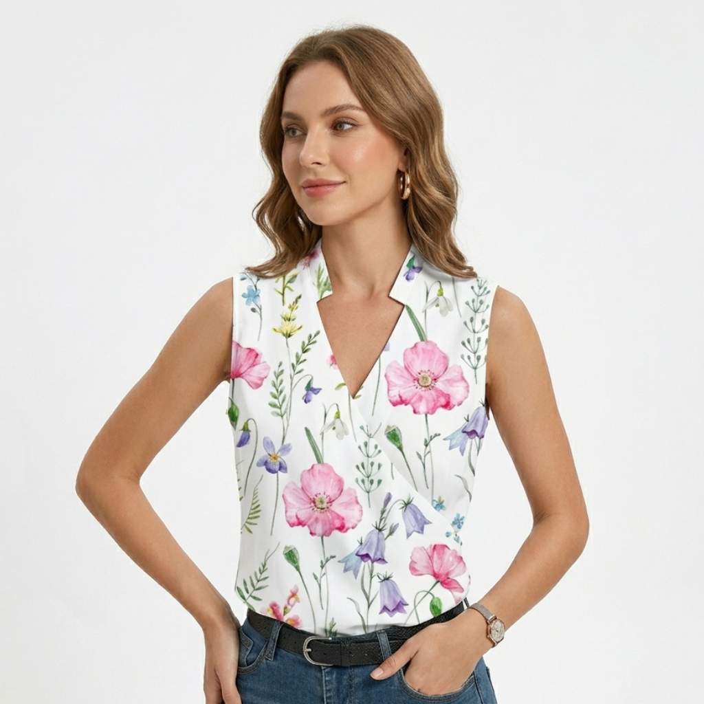 Women's Sleeveless Wrap V-Neck Top - Smooth Texture Weave