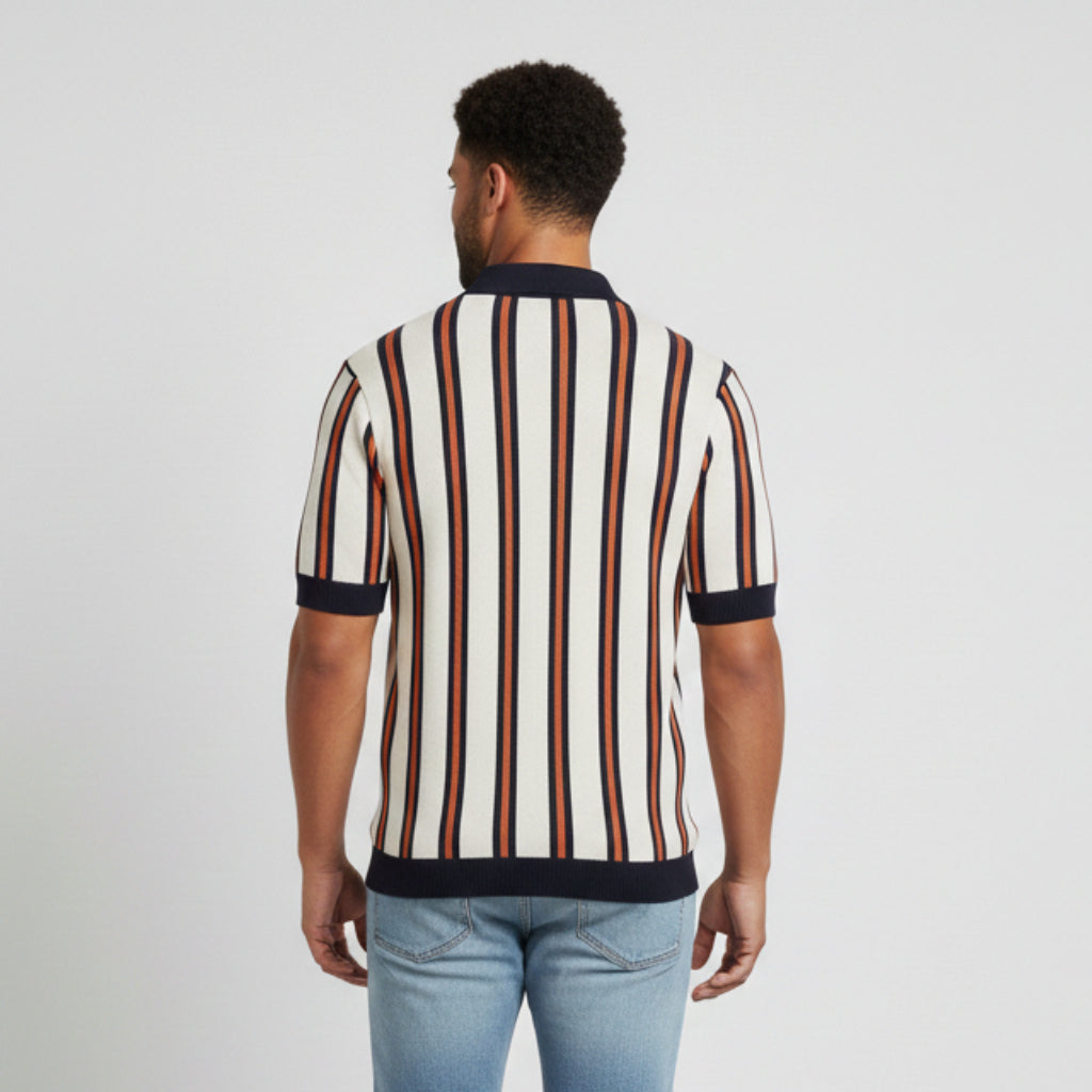 Vertical Stripe Knit Polo Shirt for Men
