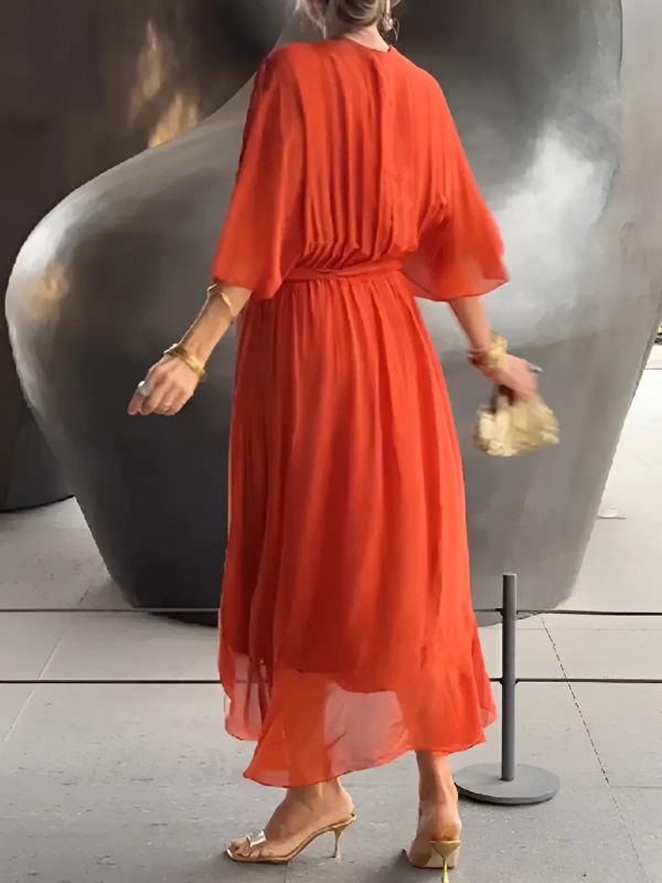 Maison-Moda Helga midi dress, Orange, back view