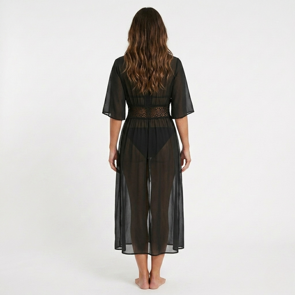 Women's Cover-Up Tie Waist Maxi Dress - Breathable Weave
