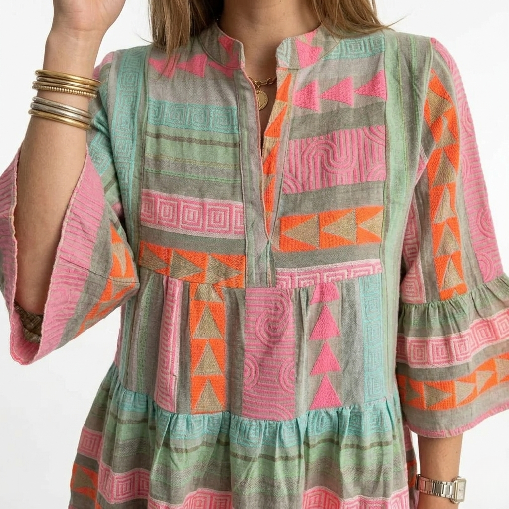 Women's Multicoloured 3/4 Sleeve Mini Dress - Geometric Print