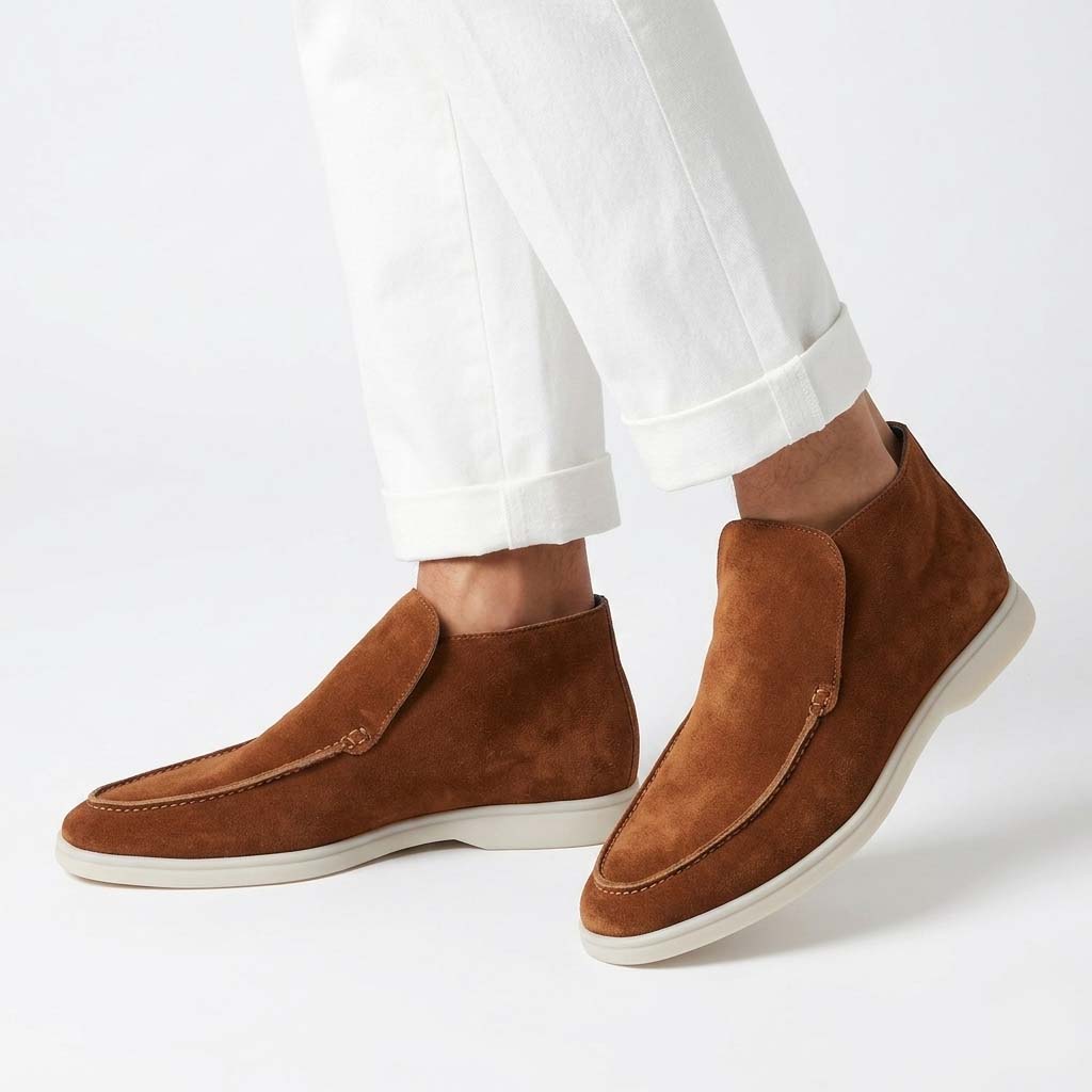 Men's Contrast Sole Slip-On Loafers - Brushed Suede Texture
