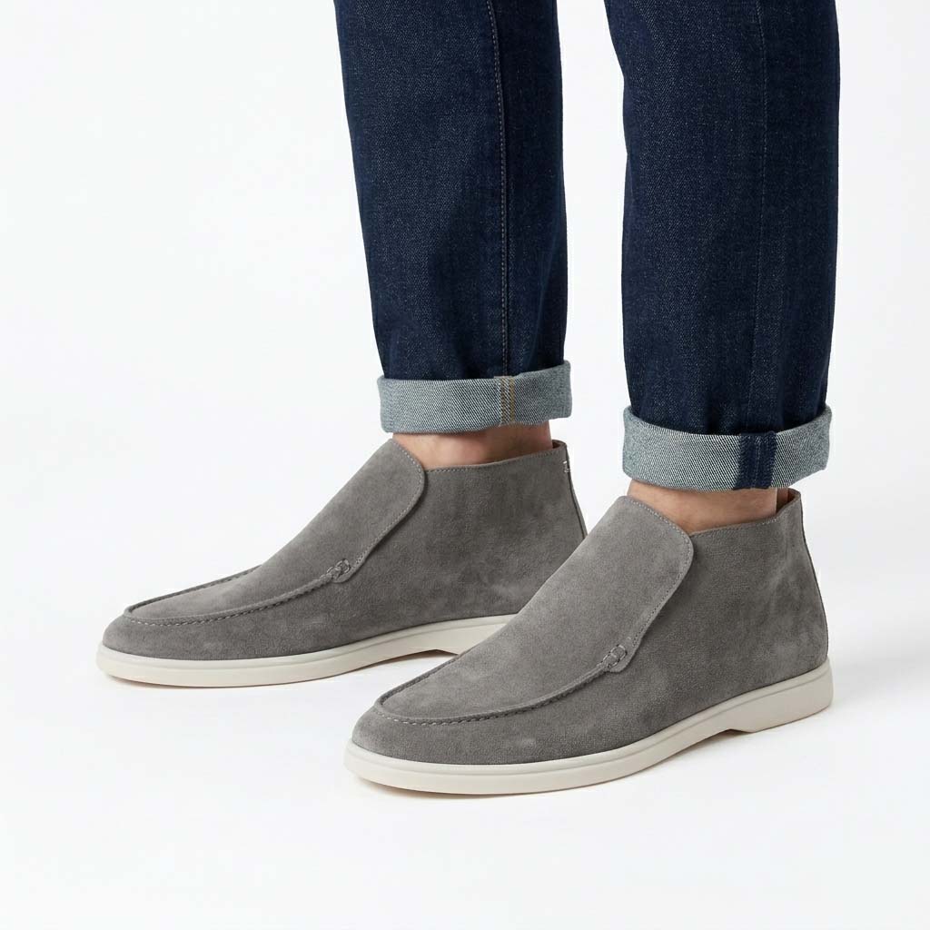 Men's Contrast Sole Slip-On Loafers - Brushed Suede Texture