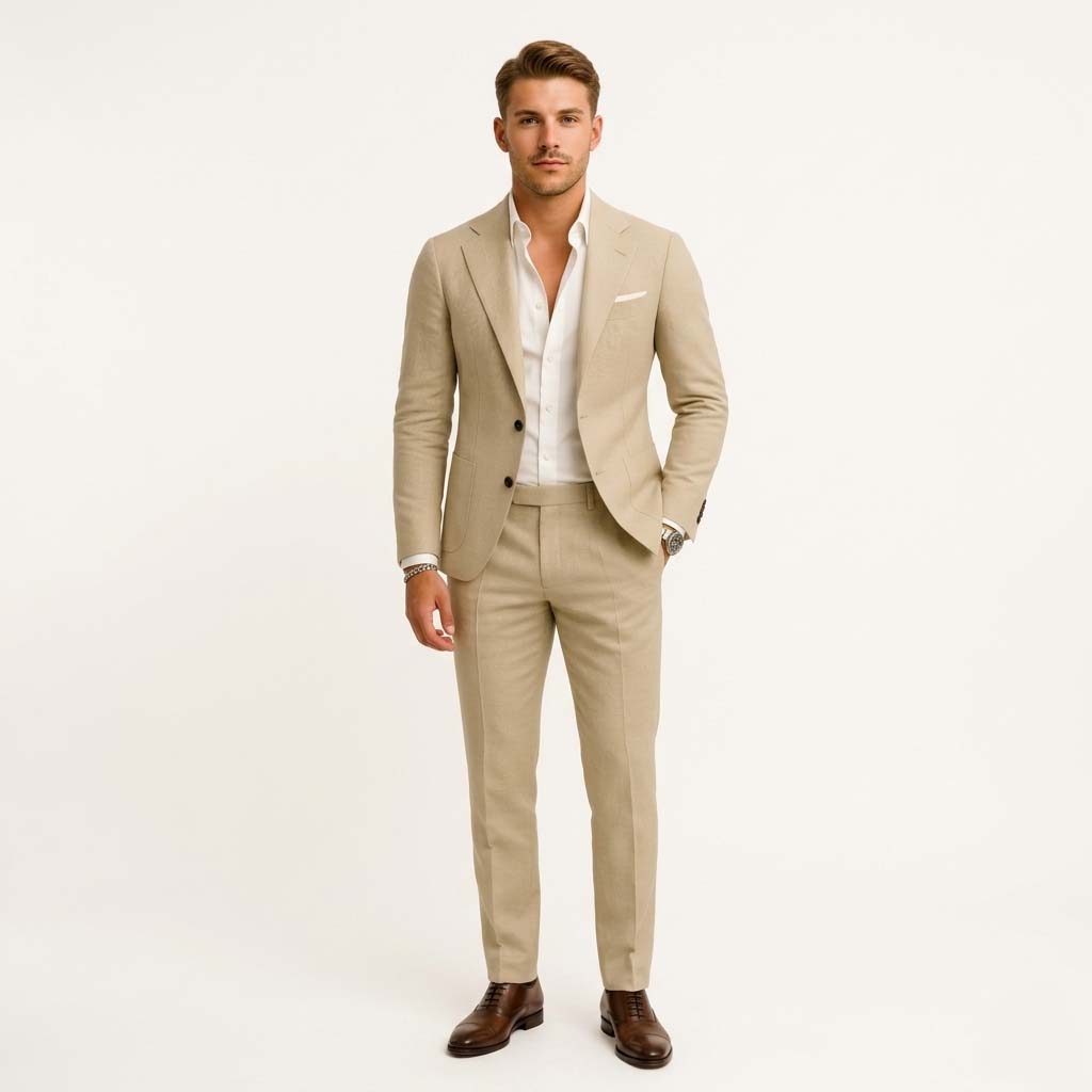 Men's 2-Button Closure Suit Set - Notched Lapel with Patch Pockets