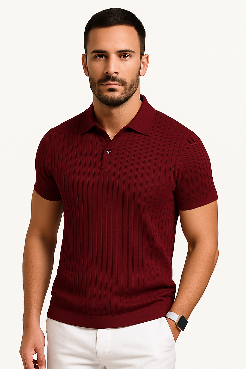 Men's Buttonless Slim Fit Polo Shirt - Ribbed Texture