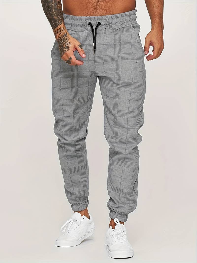 Men's Drawstring & Elastic Cuffs Joggers - Checkered Style