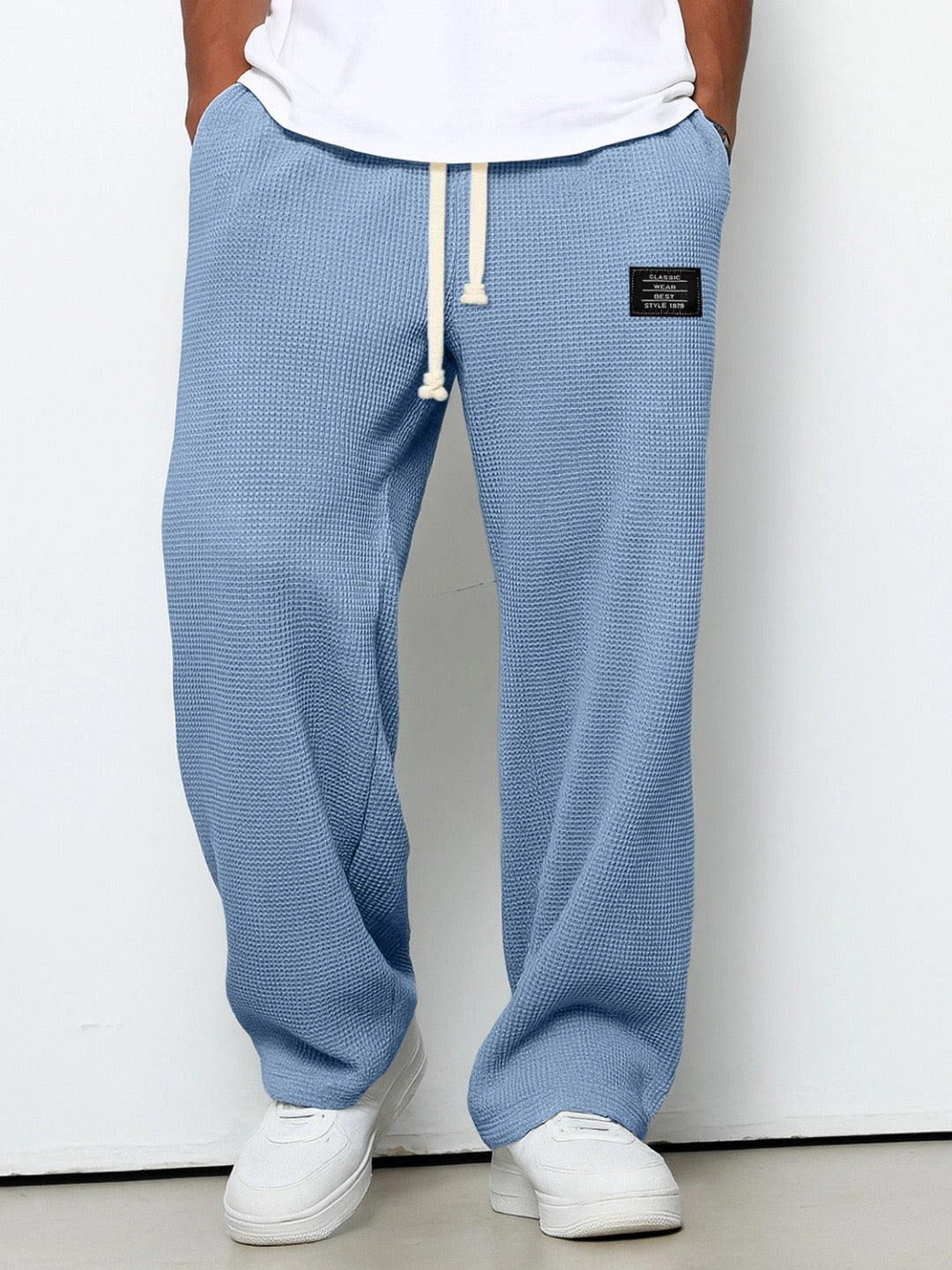Men's Drawstring Trousers Relaxed Fit Joggers Waffle Knit Sweatpants