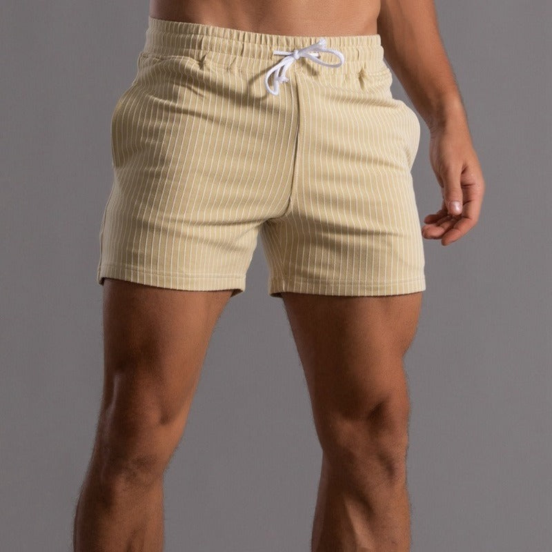 Men's Elastic Waist Drawstring Shorts - Striped Pattern Design