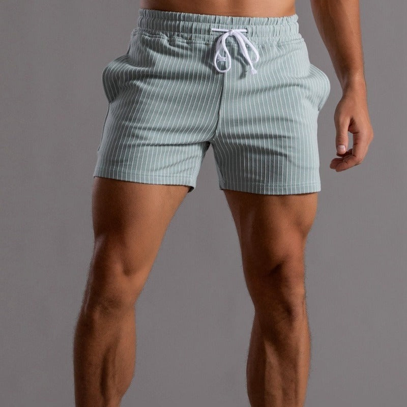Men's Elastic Waist Drawstring Shorts - Striped Pattern Design