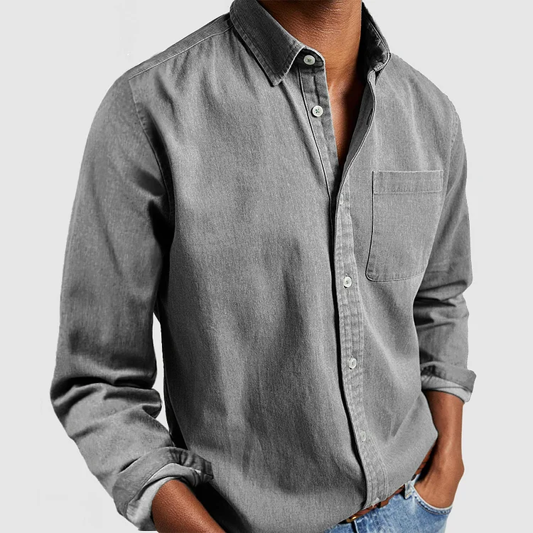 Men's Front Pocket Long Sleeve Shirt - Rugged Style