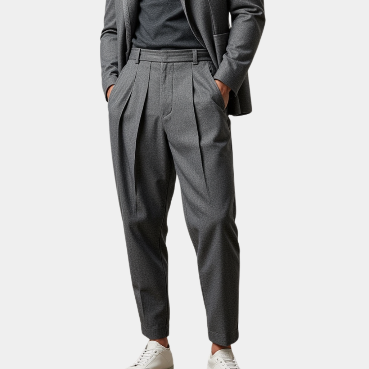 Men's High-Waisted Elastic Waist Trousers - Soft Touch Weave