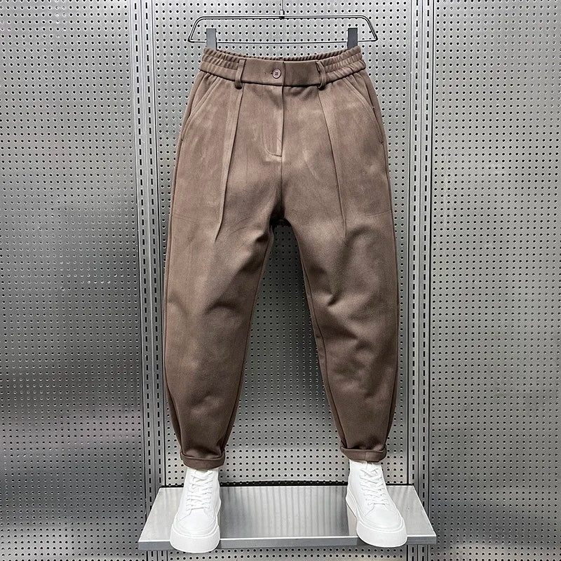 Men's High-Waisted Elastic Waist Trousers - Soft Touch Weave