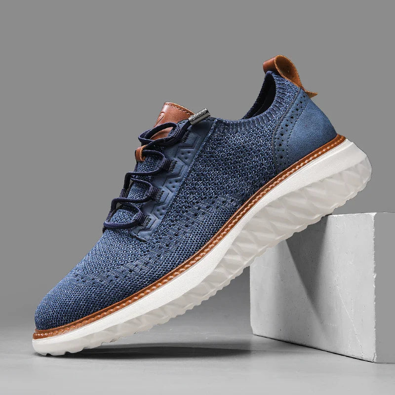 Men's Knitted Lace-Up Sneakers - Breathable Mesh