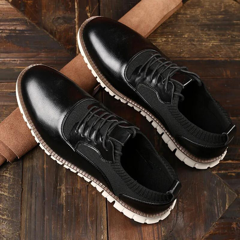 Men's Lace-Up Oxford Sneakers - Smooth Glossy Leather