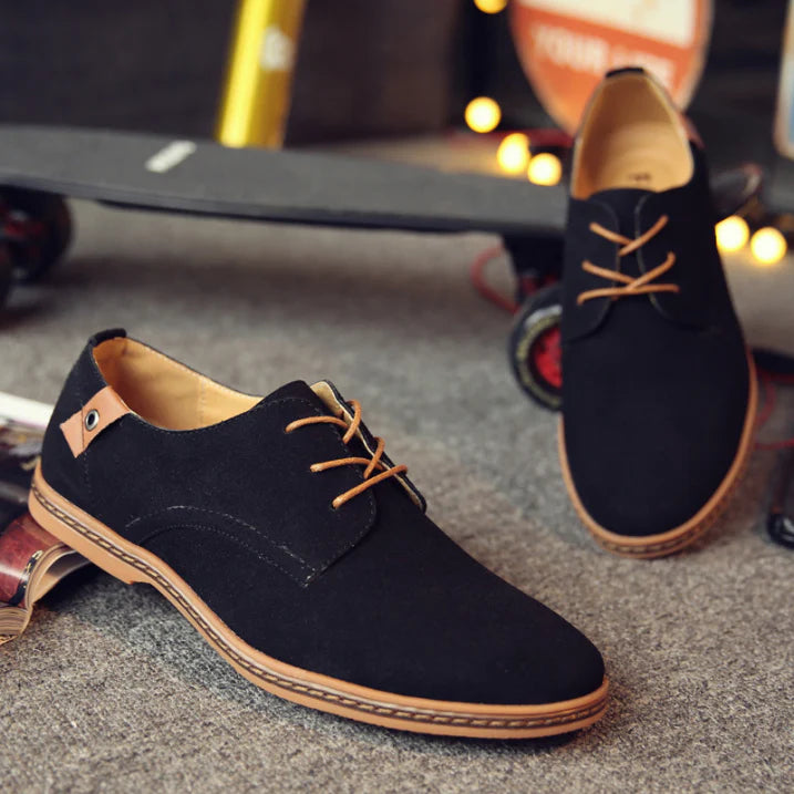 Men's Lace-Up Suede Derby Shoes - Brown Contrast Sole
