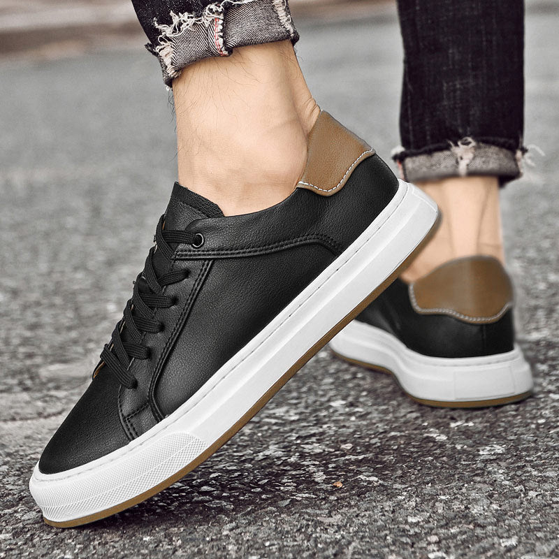 Men's Lace-Up Thick Sole Trainers - Minimalist Leather