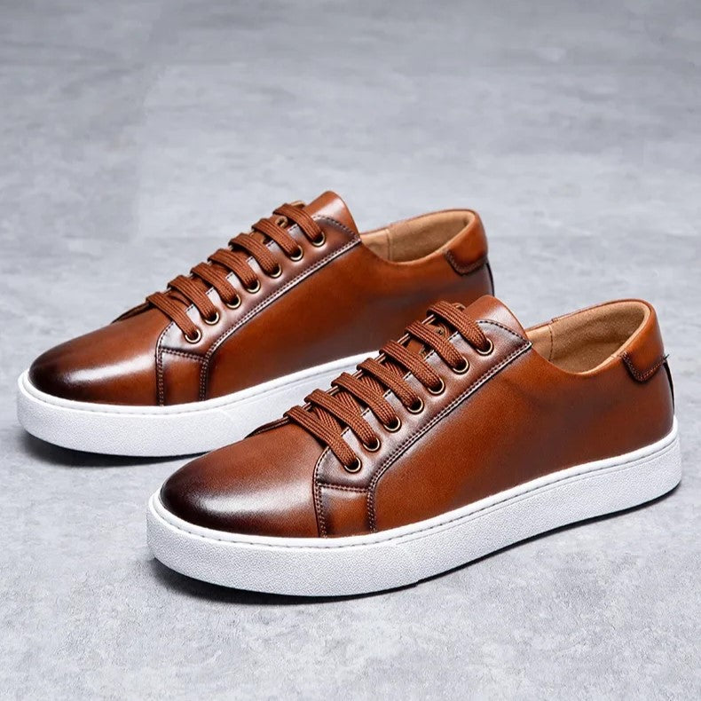 Men's Leather Sneakers Smart Casual Lace Up Trainers