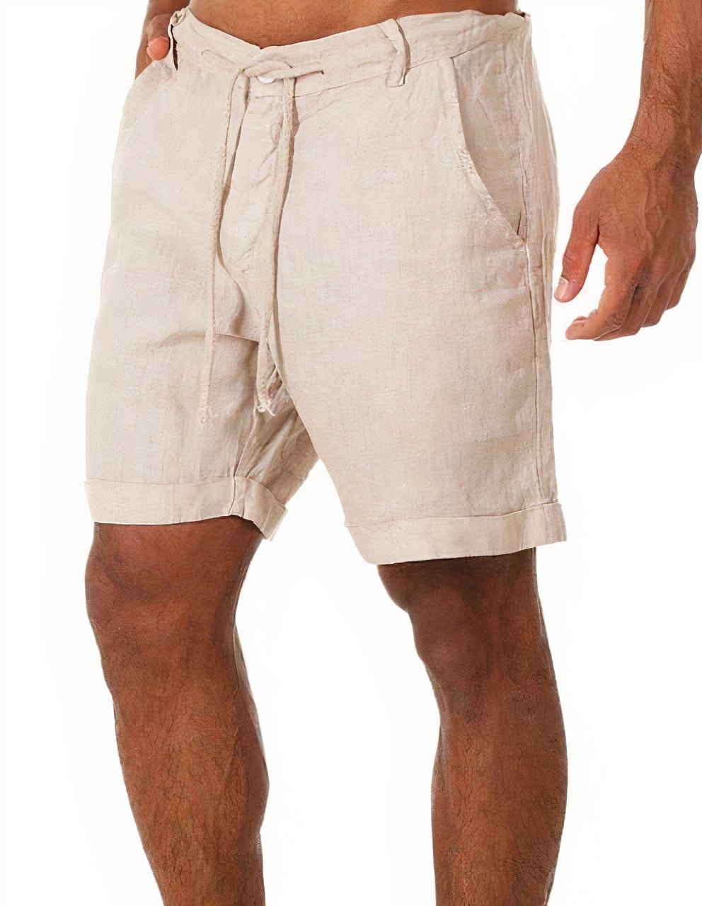 Men's Linen Shorts - Elasticated Drawstring Waist and Side Pockets