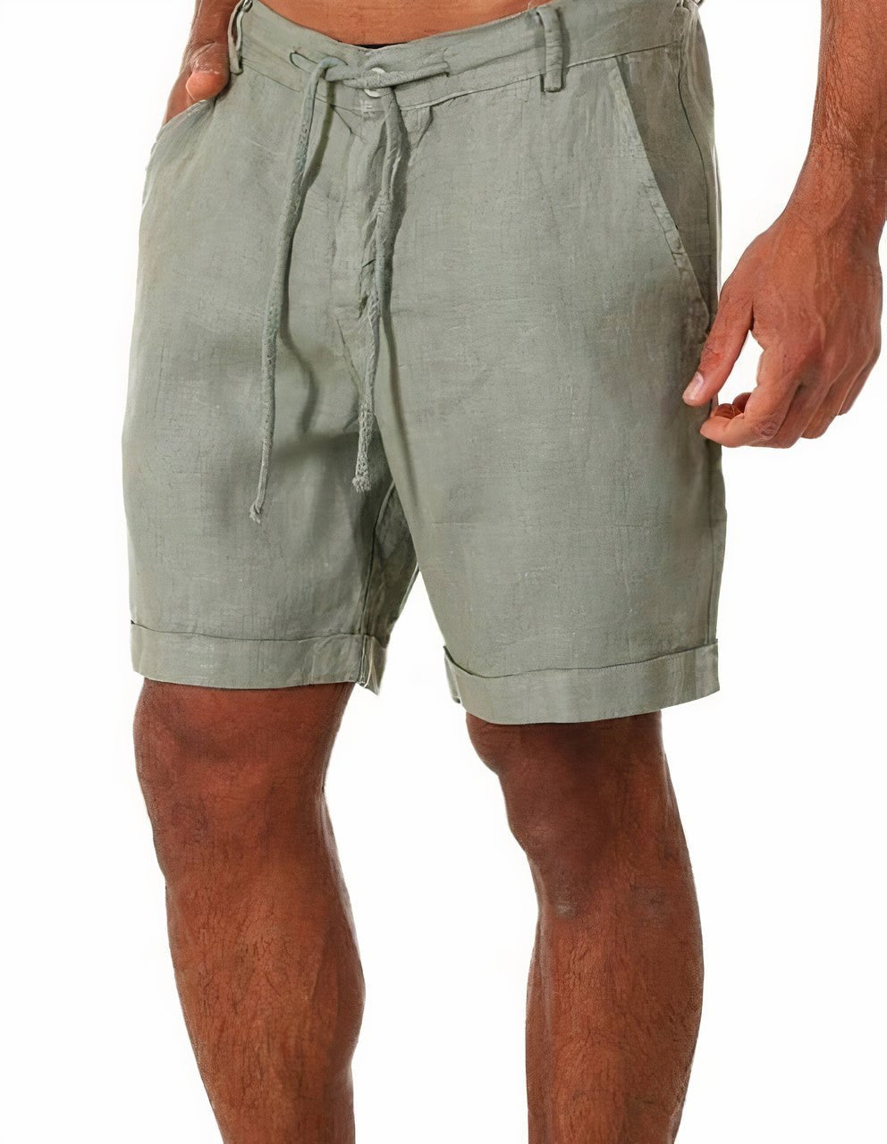 Men's Linen Shorts - Elasticated Drawstring Waist and Side Pockets