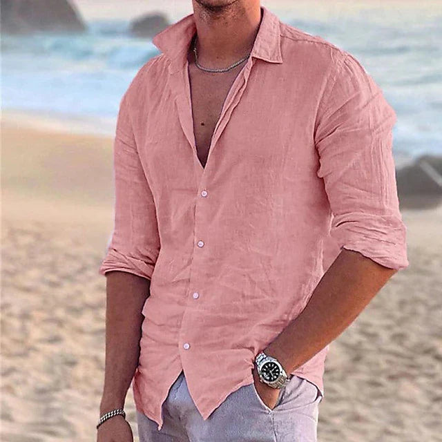 Men's Long Sleeve Button Down Shirt - Breathable Linen