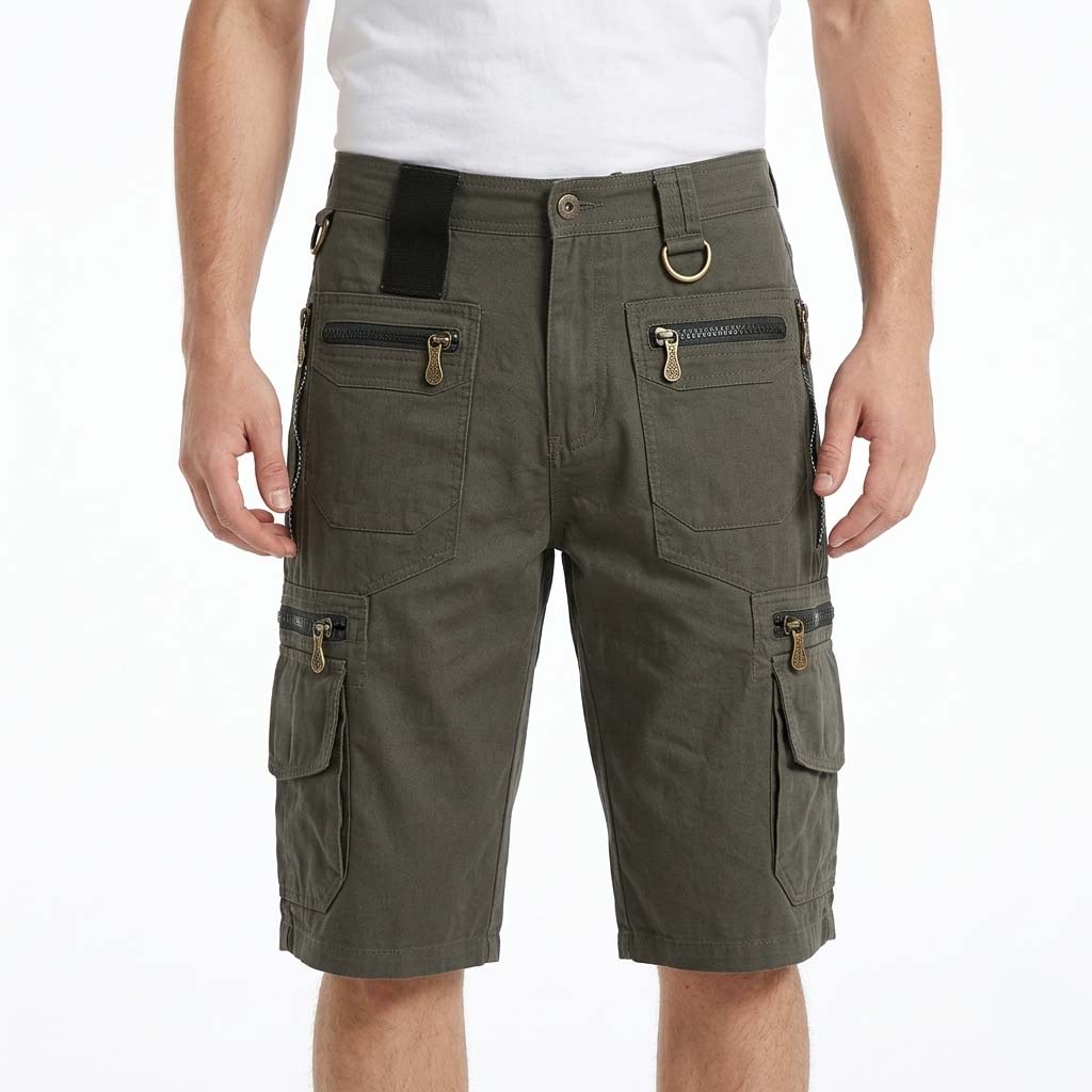 Men's Military Style Cargo Shorts - Zippered Multi-Pockets