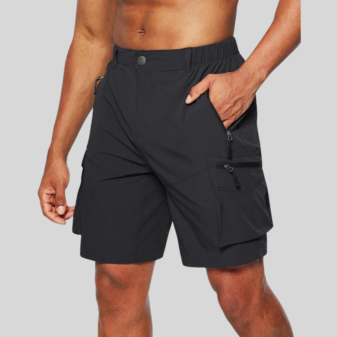 Men's Multi-Pocket Cargo Shorts - Elasticated Waist and Zip Pockets