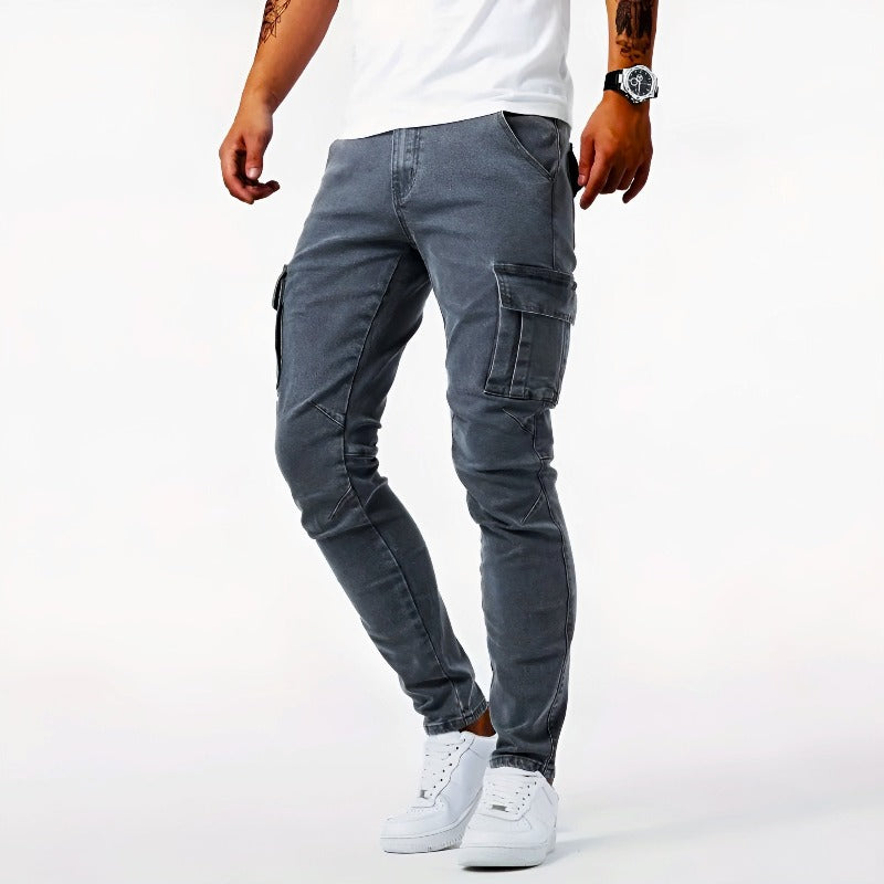 Men's Multi Pocket Cargo Jeans - Slim Fit Denim