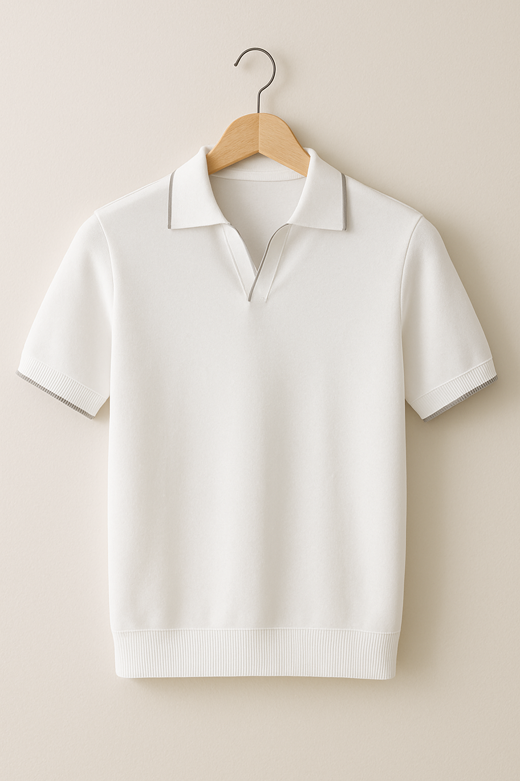 Men's Open Neck Short Sleeve Polo Shirt - Contrast Trim