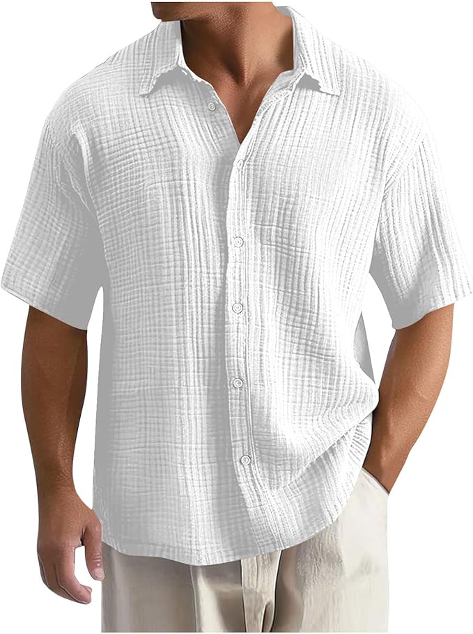 Men’s Relaxed Fit Button Down Shirt – Waffle Textured