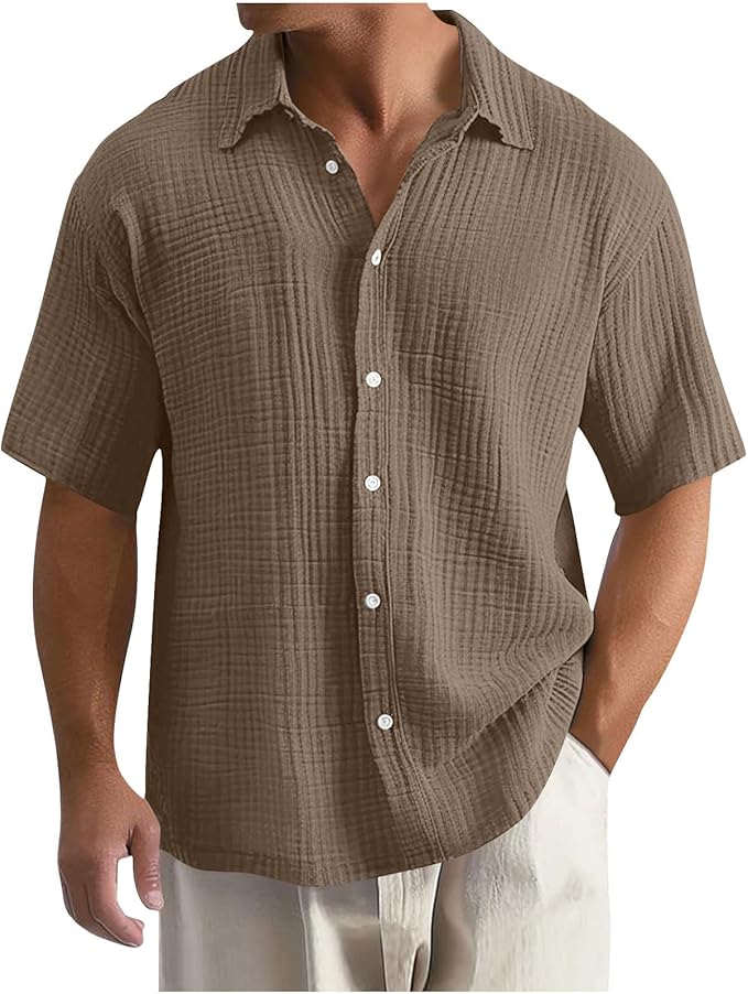 Men’s Relaxed Fit Button Down Shirt – Waffle Textured