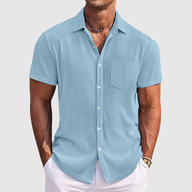 Men's Ribbed Short Sleeve Shirt Button Down and Textured Finish