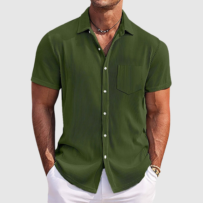 Men's Ribbed Short Sleeve Shirt Button Down and Textured Finish