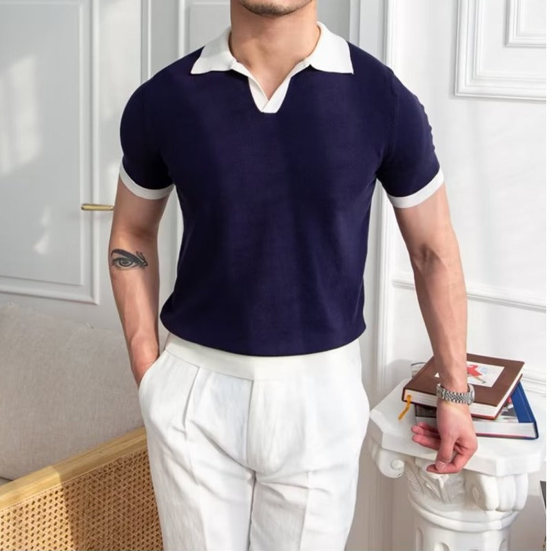 Men's Short Sleeve Relaxed Fit Polo Shirt - Open Neck Design