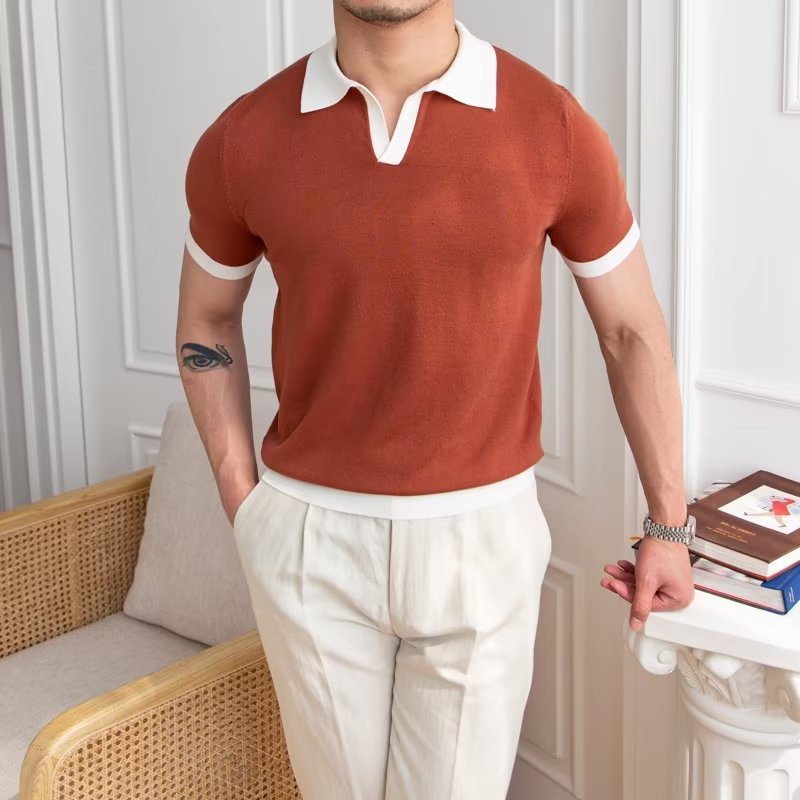 Men's Short Sleeve Relaxed Fit Polo Shirt - Open Neck Design