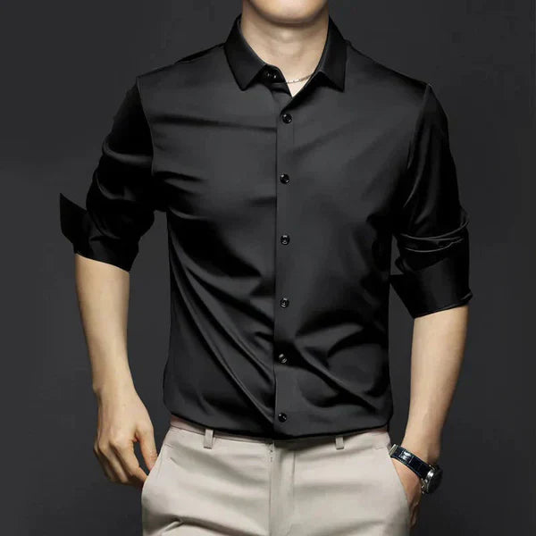 Men's Slim Fit Long Sleeve Shirt - Minimalist Glossy Finish