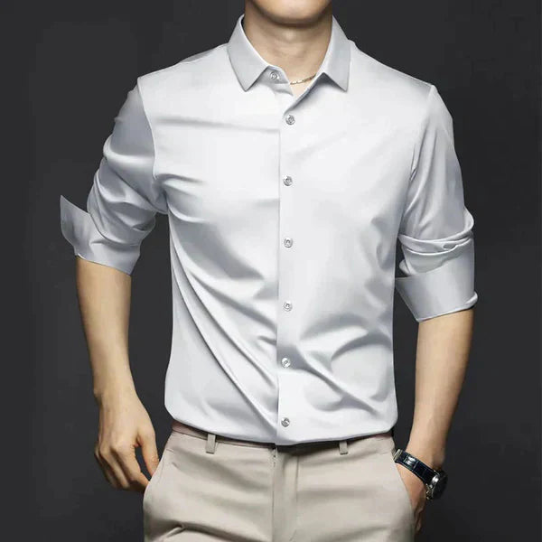 Men's Slim Fit Long Sleeve Shirt - Minimalist Glossy Finish