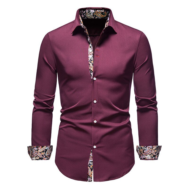 Men's Slim Fit Long Sleeve Shirt - Paisley Trim Style