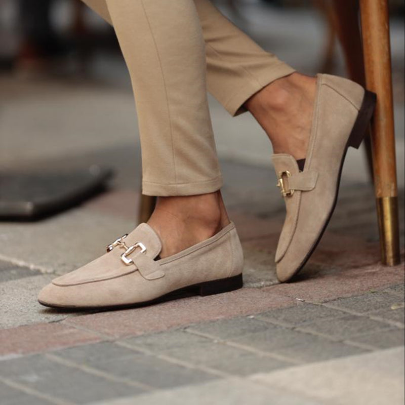 Men's Slip On Loafers Smart Dress Driving Shoes with Metallic Snaffle Detail