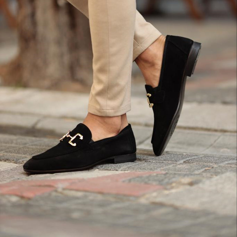 Men's Slip On Loafers Smart Dress Driving Shoes with Metallic Snaffle Detail