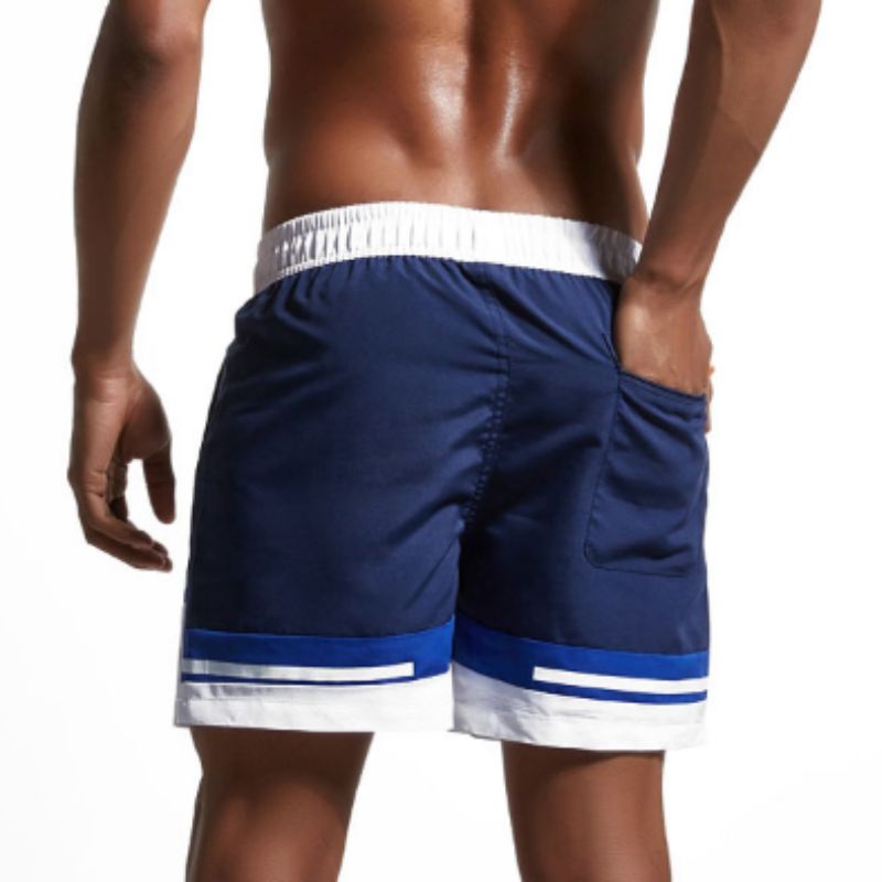 Men's Swim Shorts - Contrast Colour Block and Elasticated Drawstring Waist Detail