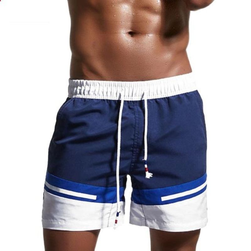 Men's Swim Shorts - Contrast Colour Block and Elasticated Drawstring Waist Detail
