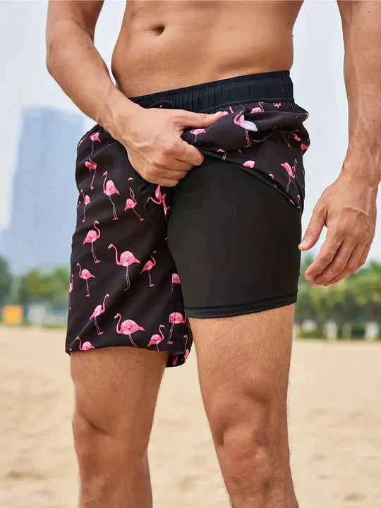 Men's Swim Shorts - Multi-Print Selection and Integrated Compression Liner