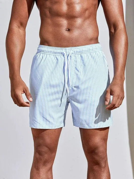 Men's Swim Shorts - Pinstripe Pattern and Drawstring Waist