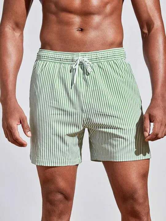 Men's Swim Shorts - Pinstripe Pattern and Drawstring Waist