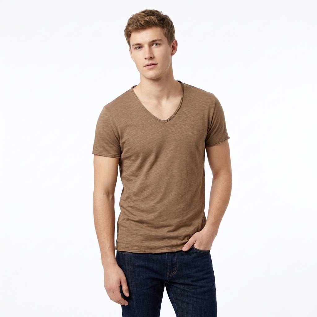 Men’s V-Neck Short Sleeve T-Shirt - Slub Textured