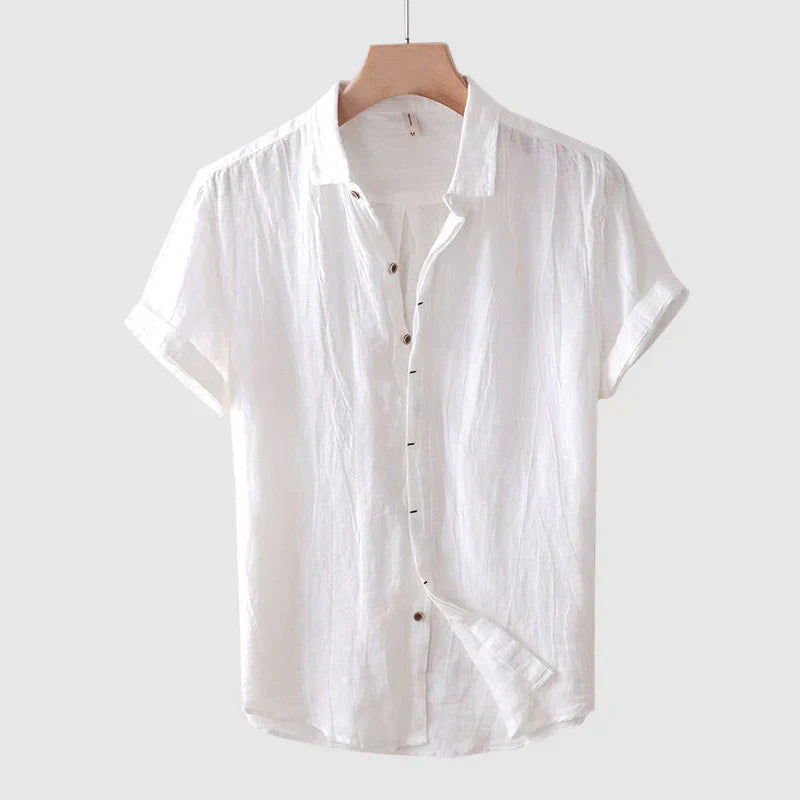 Men's White Crinkle Textured Shirt - Lightweight Linen
